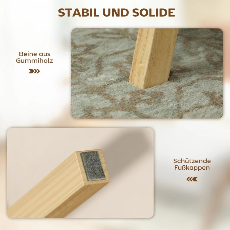 Poggiapiedi con morbido cuscino di seduta, gambe in legno, effetto velluto a coste, bianco crema