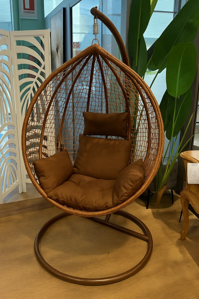 Poltrona Sospesa a Uovo in Rattan Sintetico H195x130cm COLORE: MARRONE