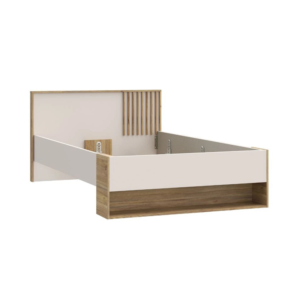 Letto Una Piazza e Mezza Neutra 120x200 con Cassetto e Vani a Giorno Rovere e Cashmere