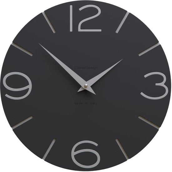 Orologio da Parete Smile, manufatto a mano in Italia, 30 cm, elegante e silenzioso, alta qualità, idea regalo perfetta [nero e alluminio].