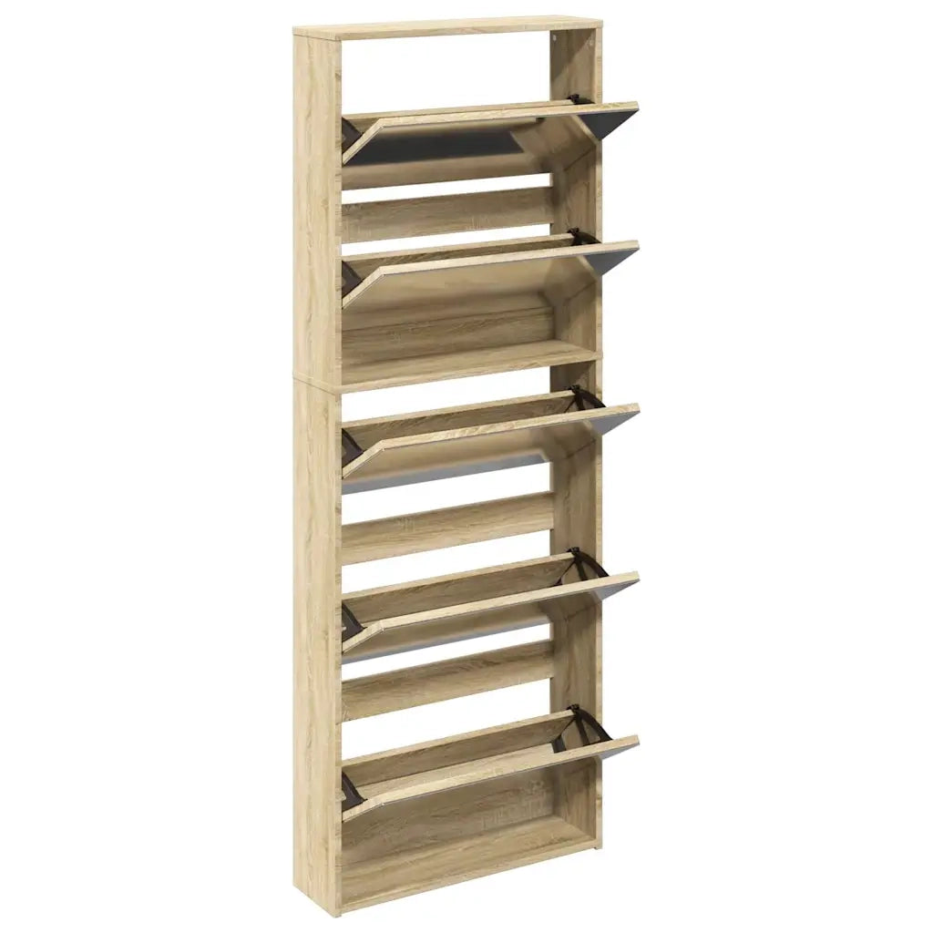 Scarpiera a 5 Strati con Specchio Rovere 63x17x169,5 cm 273937