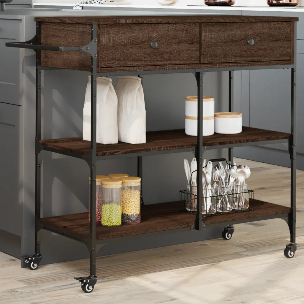 Carrello da Cucina-Scaffale per Cucina Rovere Marrone 105x42x95cm Legno Multistrato