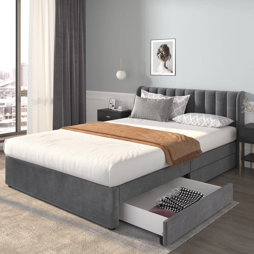 letto in velluto grigio 160 x 200 cm