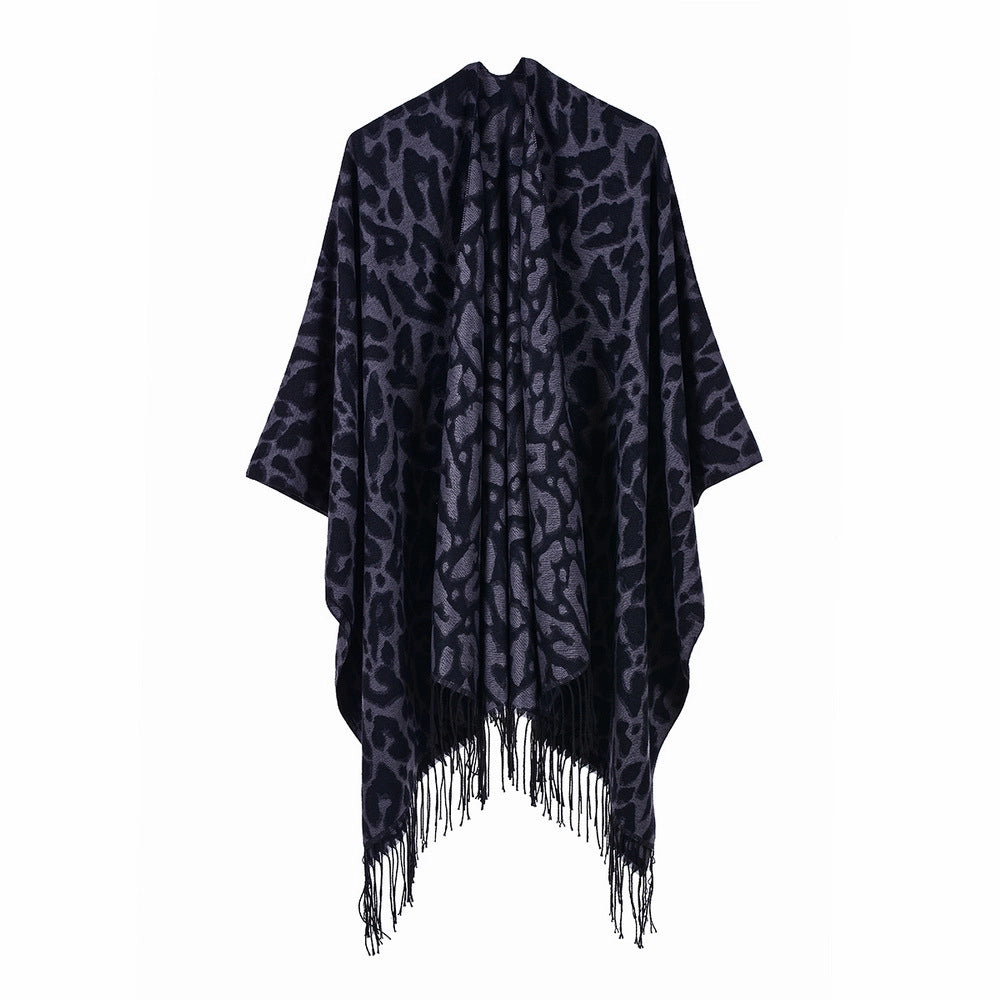 Sciarpa da donna in stile streetwear europeo e americano, scialle/mantella caldo/a doppio uso in tinta unita con nappe per autunno e inverno.