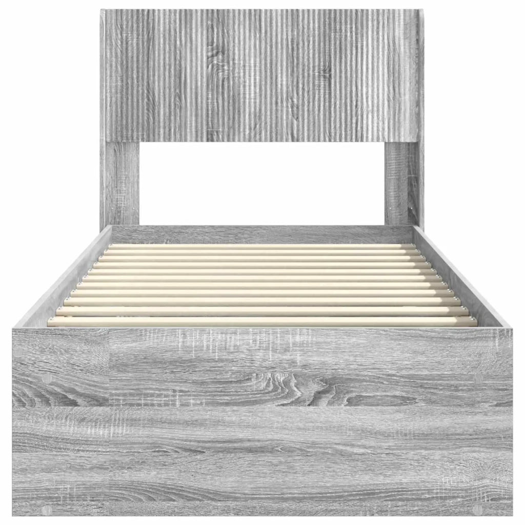 Letto singolo | Letto per adulti | Struttura del letto con stoccaggio e testata Sonoma grigio