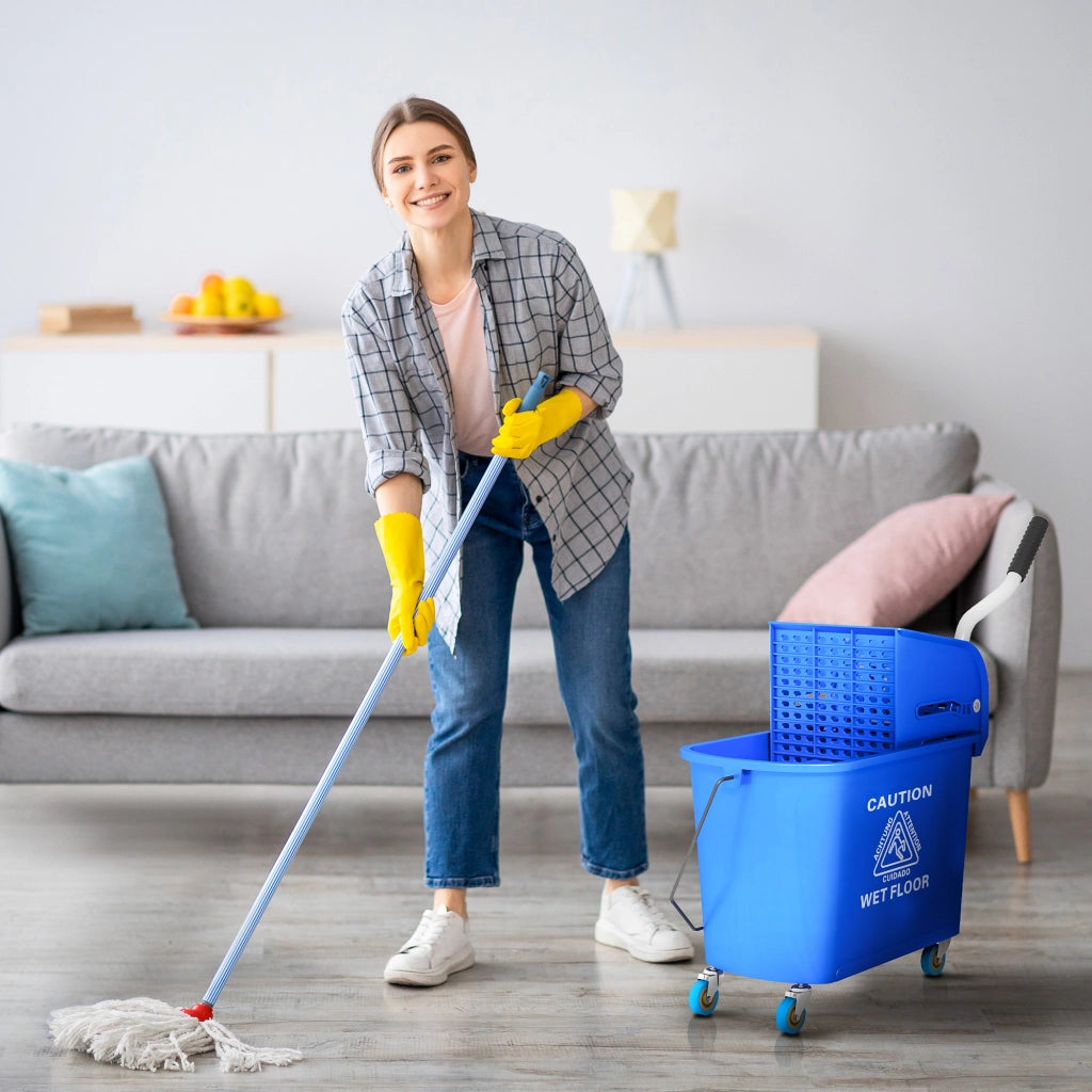 Secchio per mocio con strizzatore 20L ¨C Xylo ¨C con ruote e manico, plastica blu