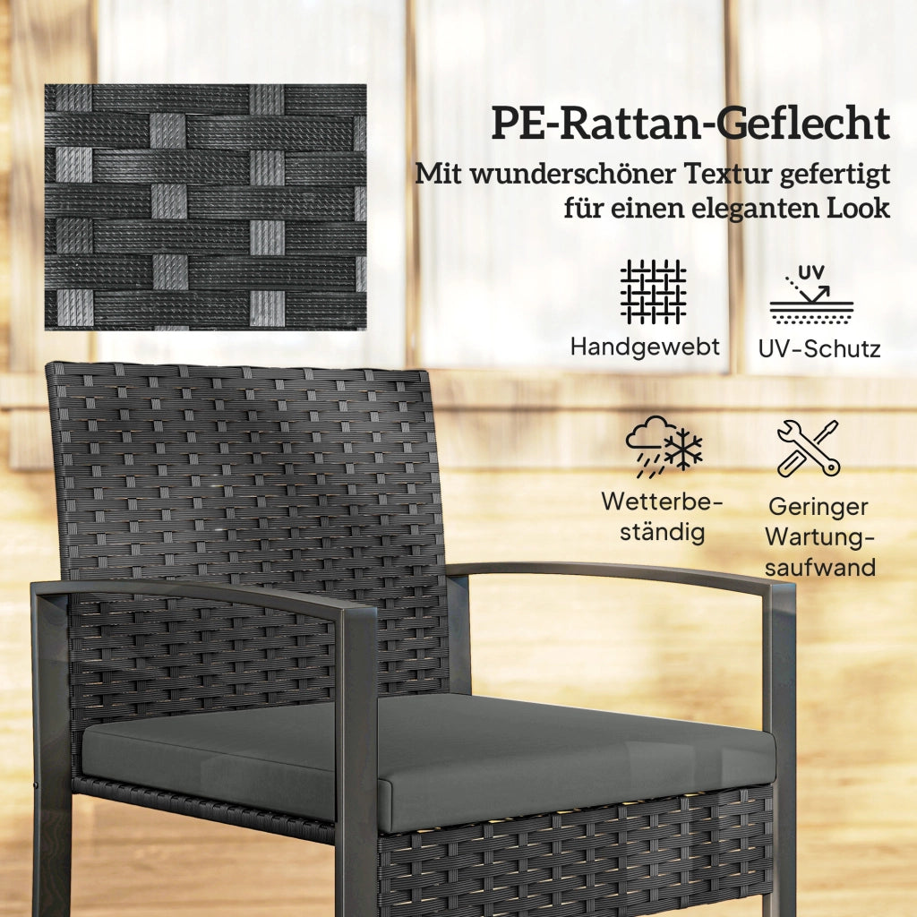 Set Bistrot 3 Pezzi con 2 Sedie e Tavolino ¨C Minimal ¨C Polyrattan Grigio Scuro