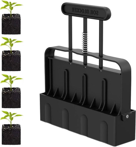 Pattina Terra Manuale per 4 Blocchi di Suolo 5 x 5 cm con Seeder e Guanti Stopper in Acciaio per la Trapiantazione delle Piante