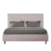 Letto queen size contenitore imbottito 150x200 microfibra sabbia Agueda