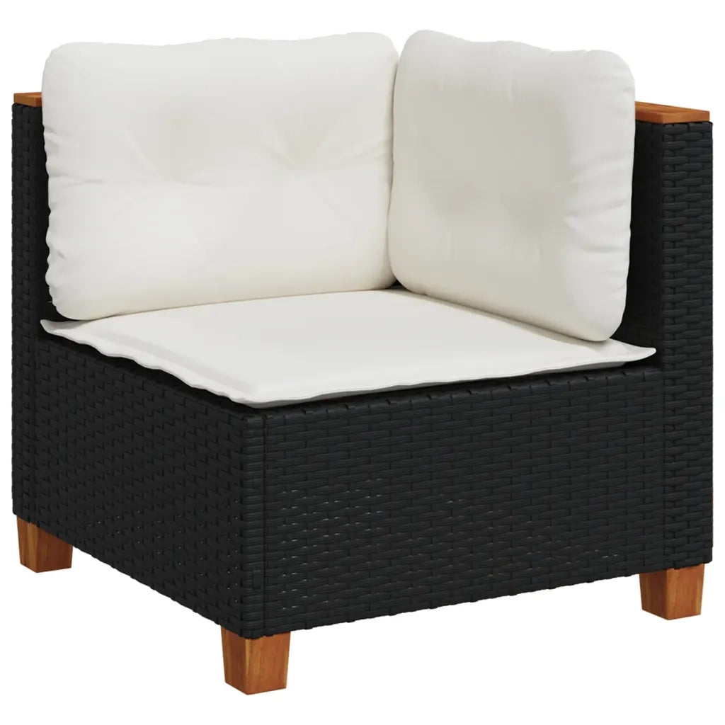 Divano Angolare da Giardino con Cuscini-Sofa da Giardino-Divanetto da esterno Nero in Polyrattan 312474