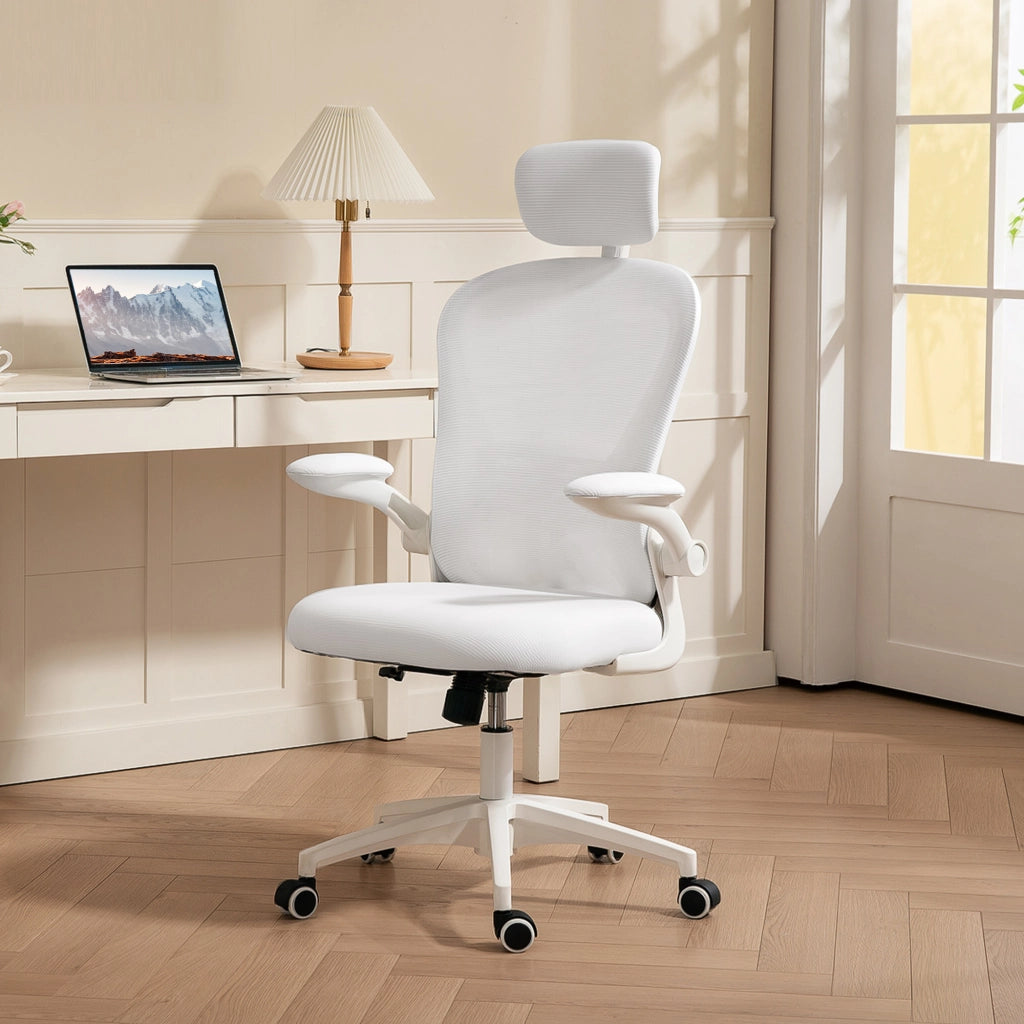 Sedia da Ufficio con Schienale Alto Poggiatesta Regolabile Supporto Lombare Rete 62x64x120 cm Bianco ¨C Xylo