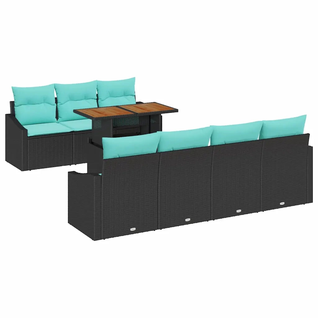 Set da Pranzo per Giardino con cuscino 8 pcs Nero e Verde acqua 3349801
