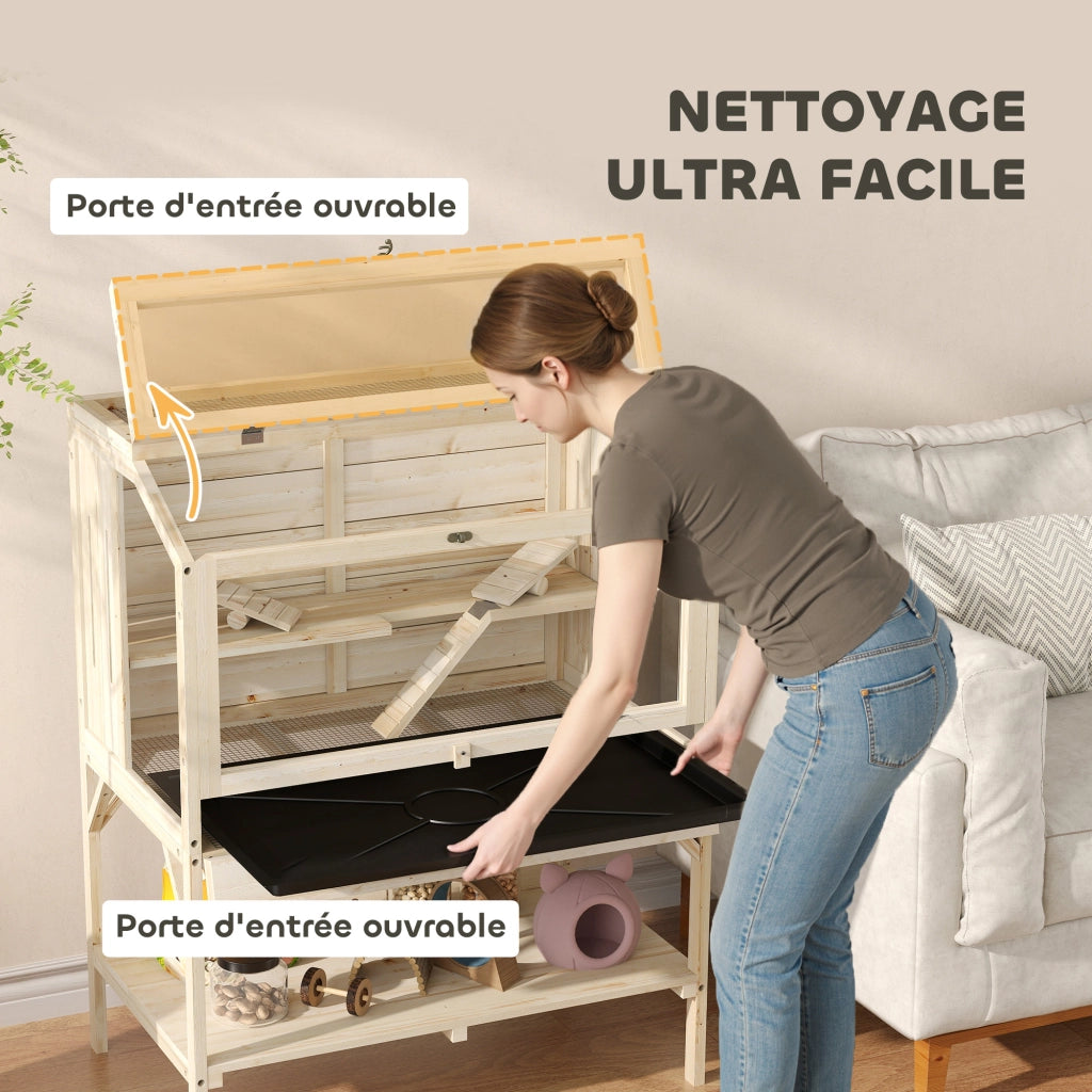 Gabbia per criceti in legno ¨C Xylo ¨C 2 livelli, 84x53x110 cm, naturale