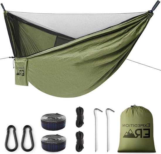 Hangmat per Esterno con Rete Anti Zanzare - Per 2 Persone - Verde