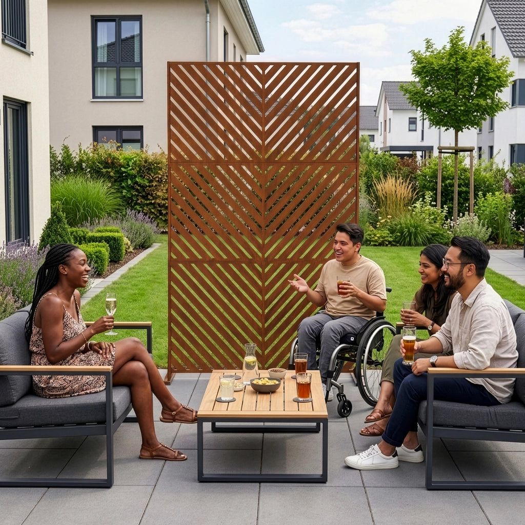Pannello Divisorio Kekan con Struttura Decorativa in Acciaio Corten 180 x 90 cm - Marrone Ossidato casa.pro