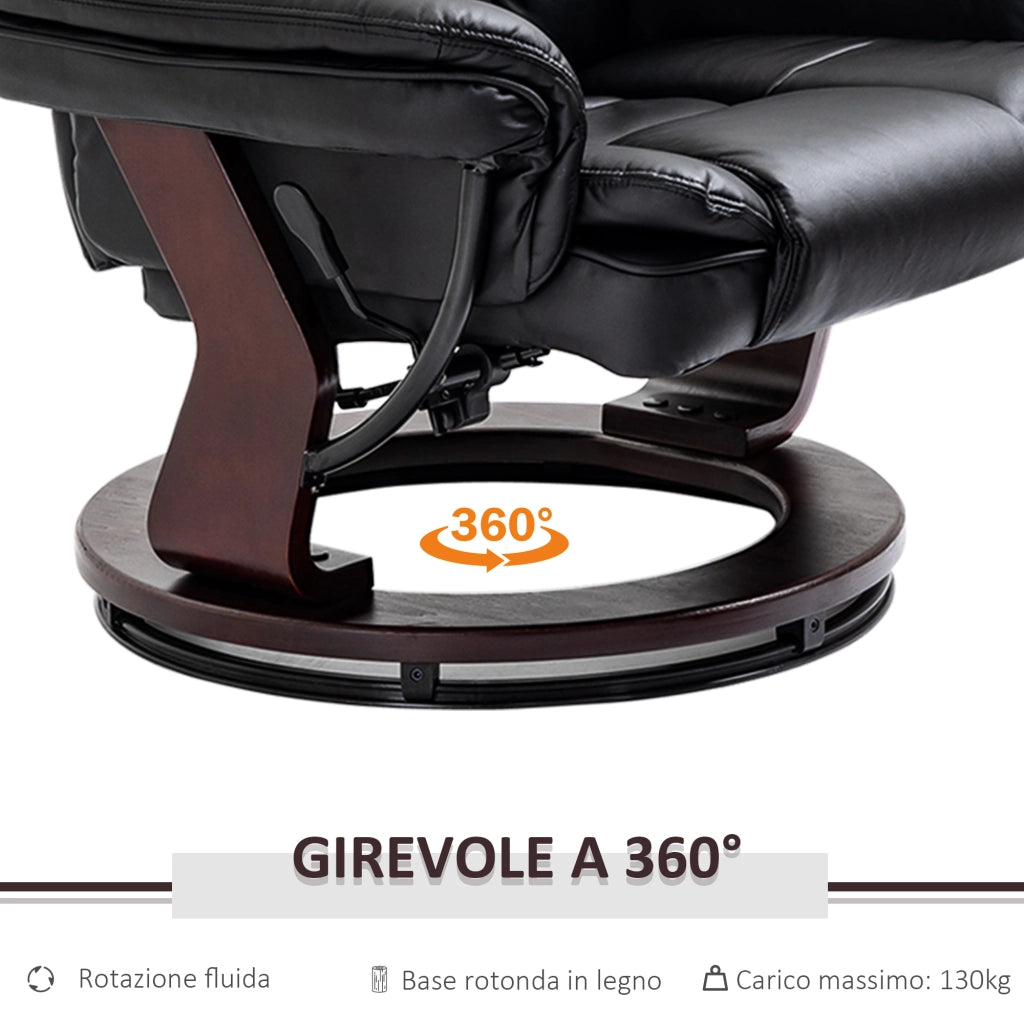 Set Poltrona Relax e Pouf Poggiapiedi, Girevole a 360¡ã e Reclinabile, Similpelle PU