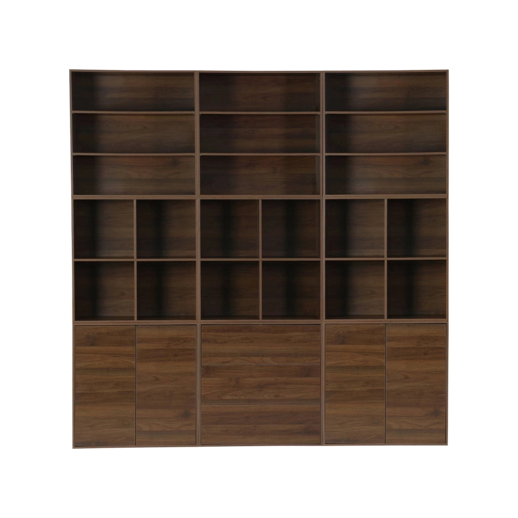 Libreria modulabile decorazione legno 9 elementi, noce