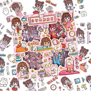 Set di Sticker Kawaii Ragazza Cartoon - Sticker con Figure Caricate per Bullet Journal e Libro di Scrapbooking - Accessori per Sticker.