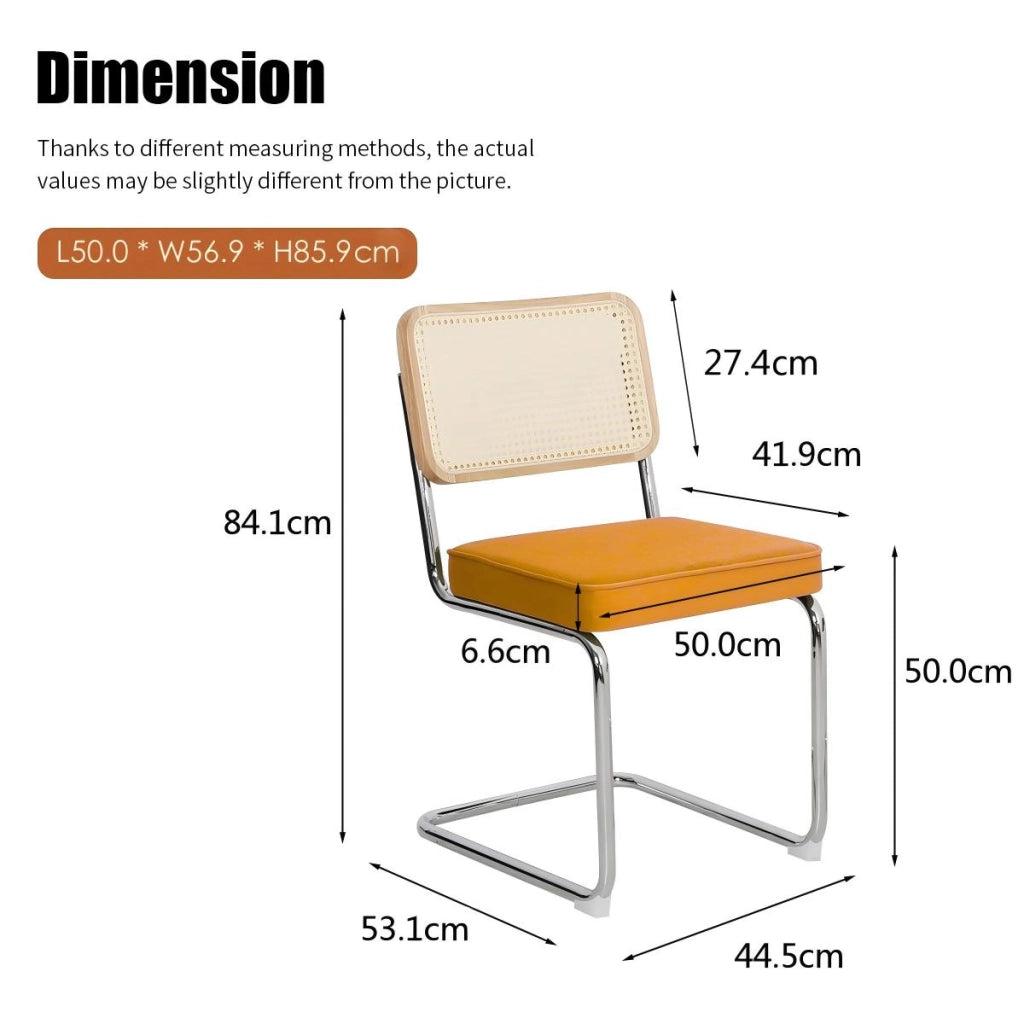 Sedia da pranzo set da 2 - Sedia in velluto e rattan con gambe cromate – Design Mid-Century Modern ispirato a Breuer – Sedia imbottita ideale per soggiorno, cucina e altri ambienti