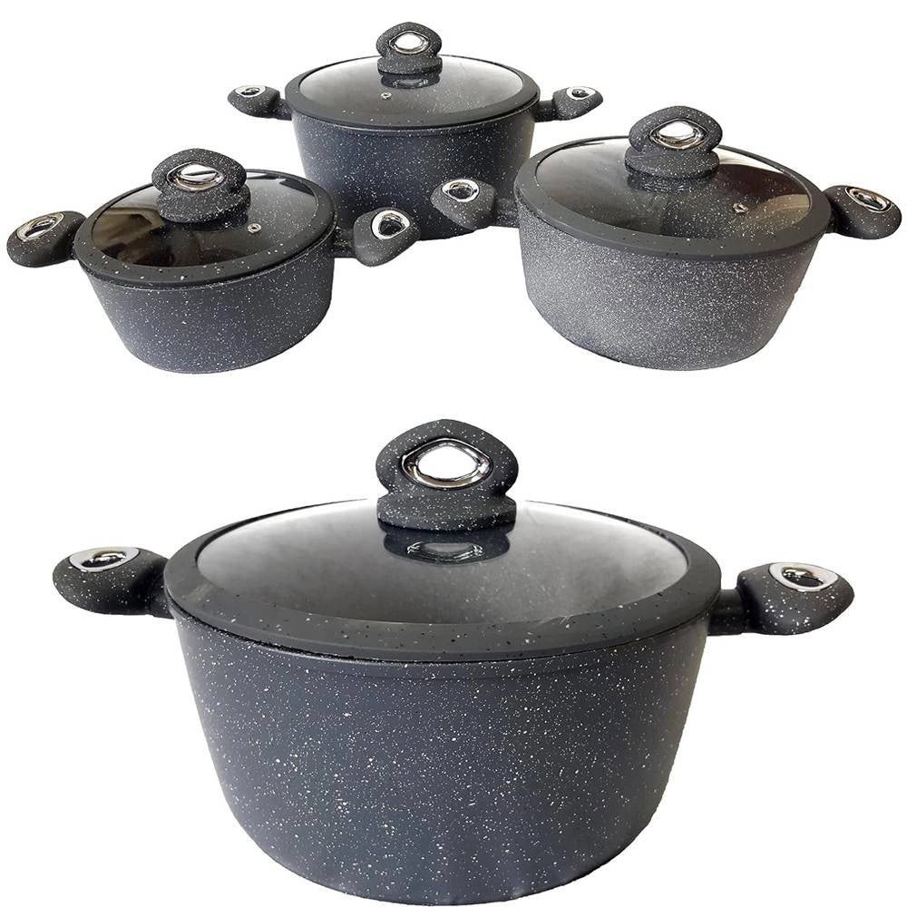 Trade Shop - Set Di 3 Pentole Casseruole Batteria In Pietra Lavica Antiaderente Antigraffio -