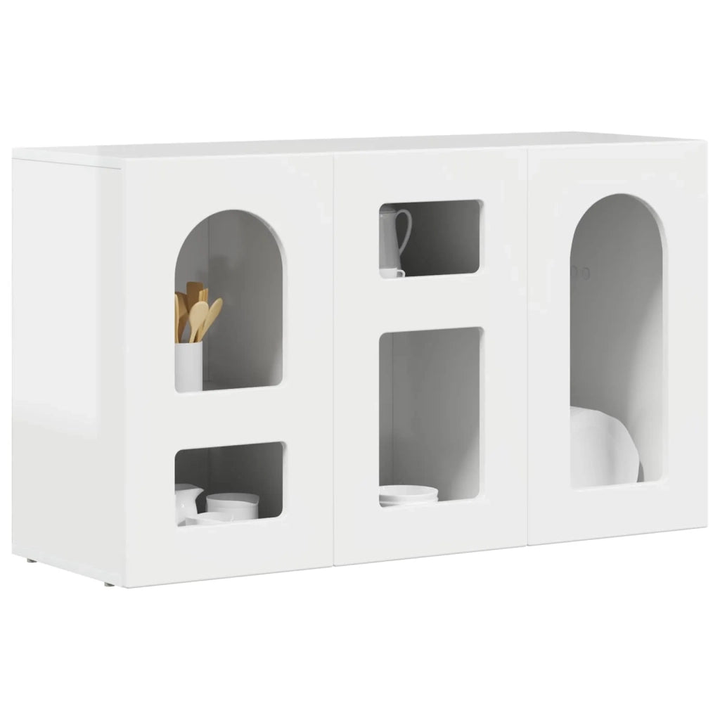 Credenza-Buffet-Armadio da cucina Bianco Lucido 100 x 35 x 59 cm Legno multistrato