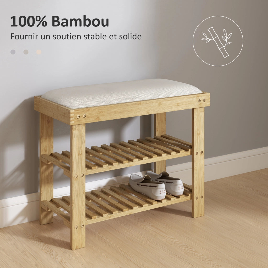 Scarpiera in Bamb¨´ 3 Livelli ¨C Minimal ¨C Crema e Legno Naturale 60x29x49