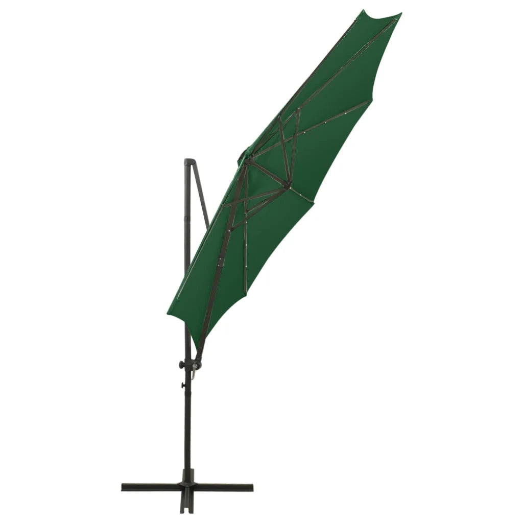 Ombrellone a Sbalzo con Palo e Luci a LED Verde 300 cm 312337