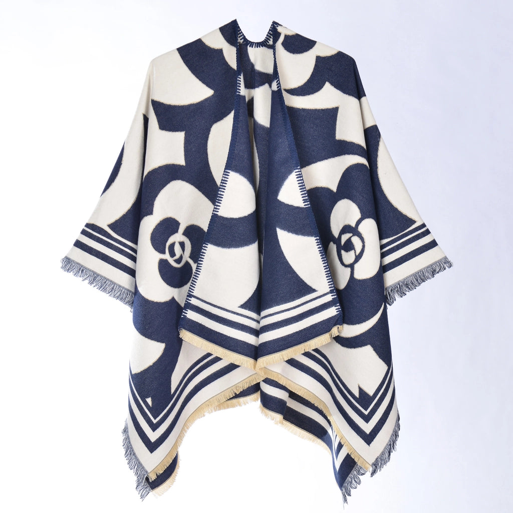 Nuova sciarpa con spacco a forma di fiore di camelia, sciarpa quadrata in cashmere in stile europeo e americano, scialle/mantella calda e spessa