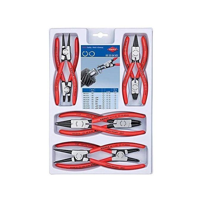 KNIPEX 00 20 04 V01 Assortimento di pinze per anelli di sicurezza 8 pezzi con pinze interne ed esterne per fori e alberi colore Nero