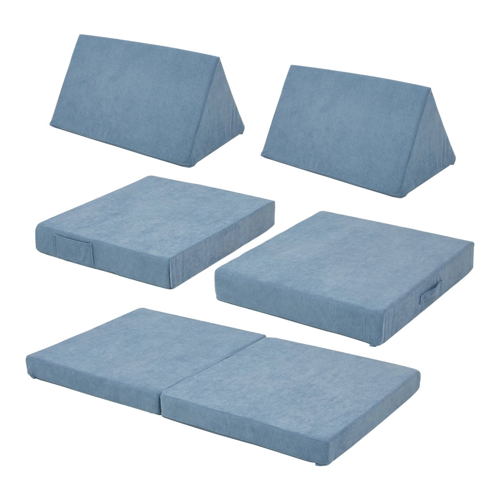 Set divano e poltrona da gioco in velluto a coste 5 pezzi 120 x 66 x 46 cm blu 03_0009142