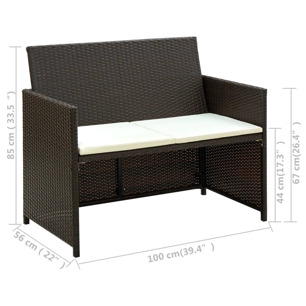 Divano da Giardino a 2 Posti con Cuscini Marrone in Polyrattan 43911