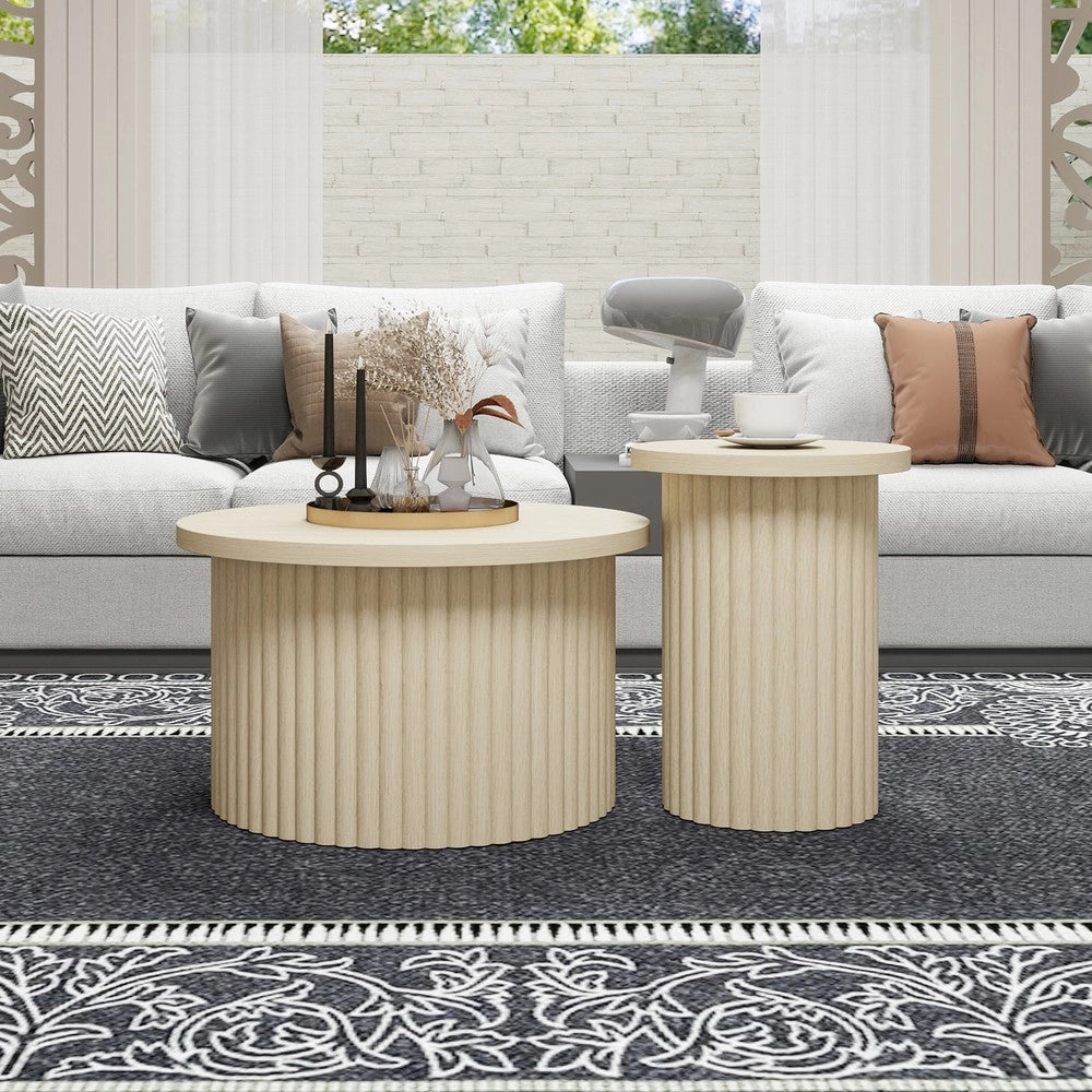 Set 2 Tavolini da Caff¨¨ Rotondi ¨C MINIMAL ¨C Legno Naturale, Design Moderno per Soggiorno