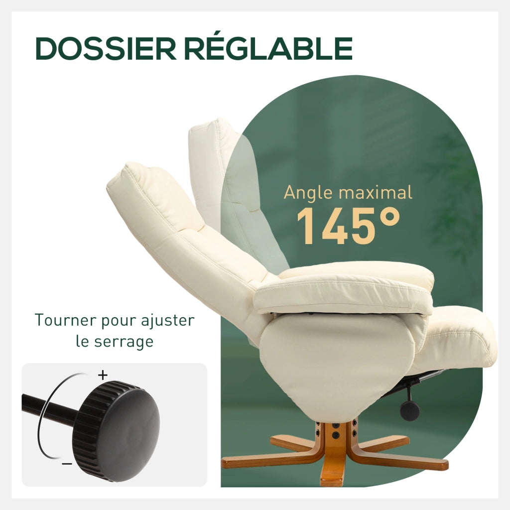 Poltrona relax girevole 360¡ã con poggiapiedi reclinabile ¨C Xylo ¨C tessuto crema 80x86x99