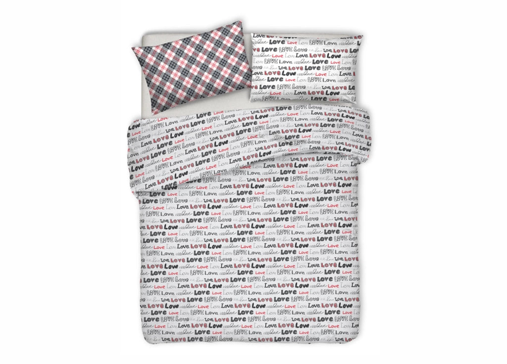 Copripiumino Sacco Piumone Pensieri Delicati 100% Cotone Disegno Love Love - Matrimoniale - Grigio