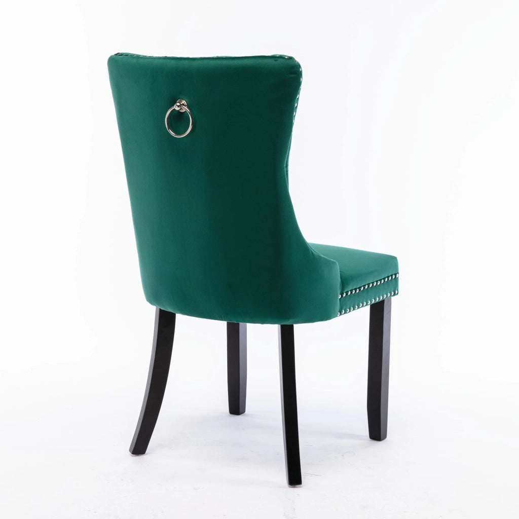 Nikki Collection - Set di 2 sedie da pranzo moderne e di alta gamma in legno massello trapuntato con rivestimento in velluto e gambe in legno con borc