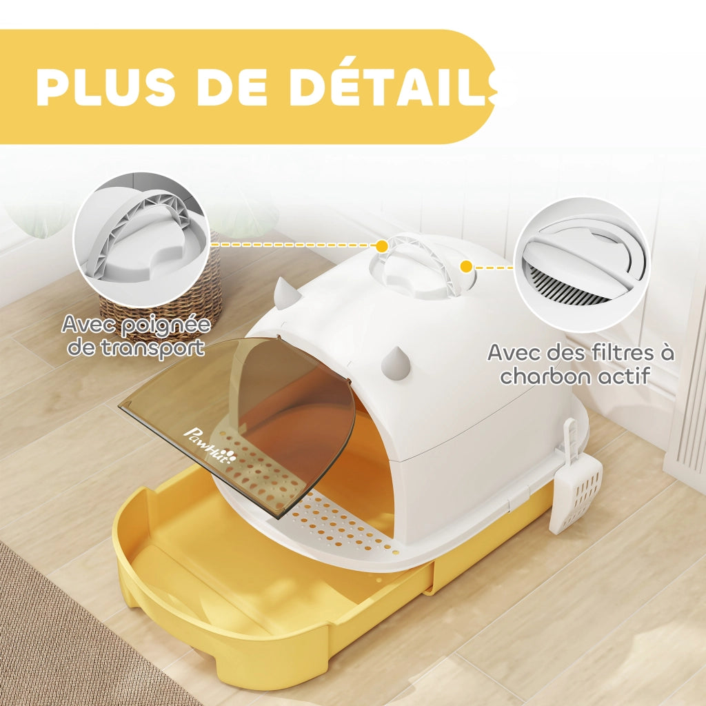 Lettiera per Gatti con Coperchio ¨C Xylo ¨C Porta Traslucida Manico 40,5x52x39cm Giallo