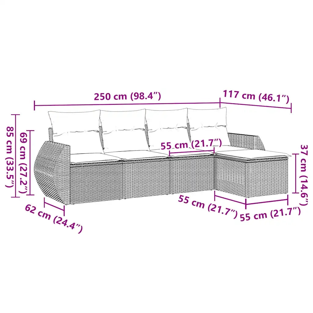 Set Divani da Giardino 5 pz con Cuscini in Polyrattan Nero