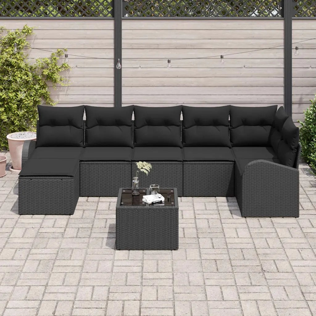 Set di divani con cuscino 8 pcs Nero polyrattan