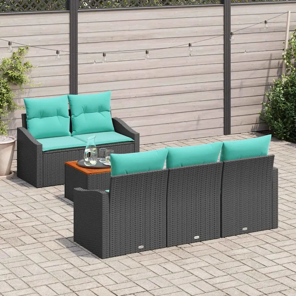 Set Divano da Giardino con cuscino 6 pcs Nero polyrattan 3347774