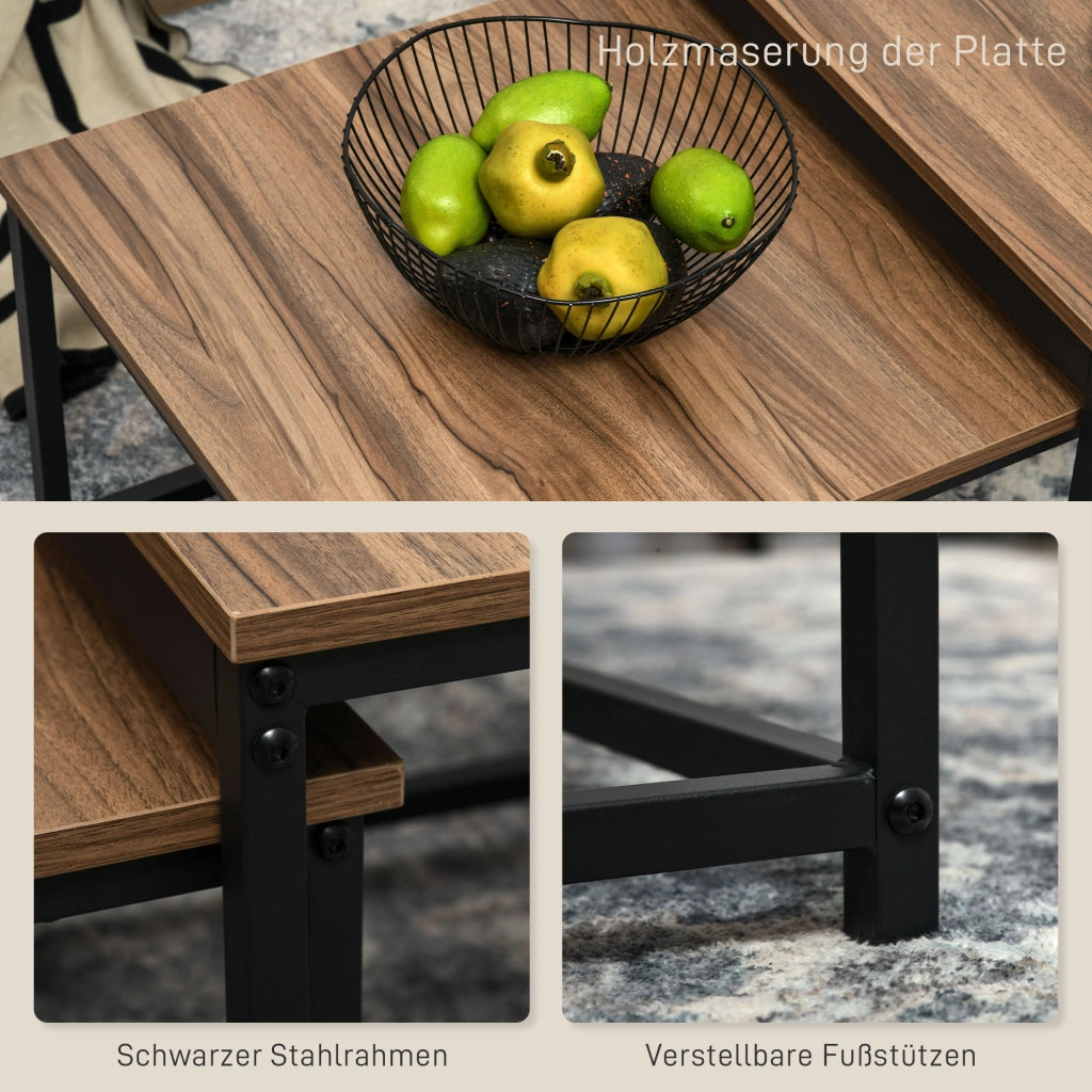 Set 2 Tavolini da Salotto ¨C Xylo ¨C Design Industriale Nero Acciaio Effetto Legno