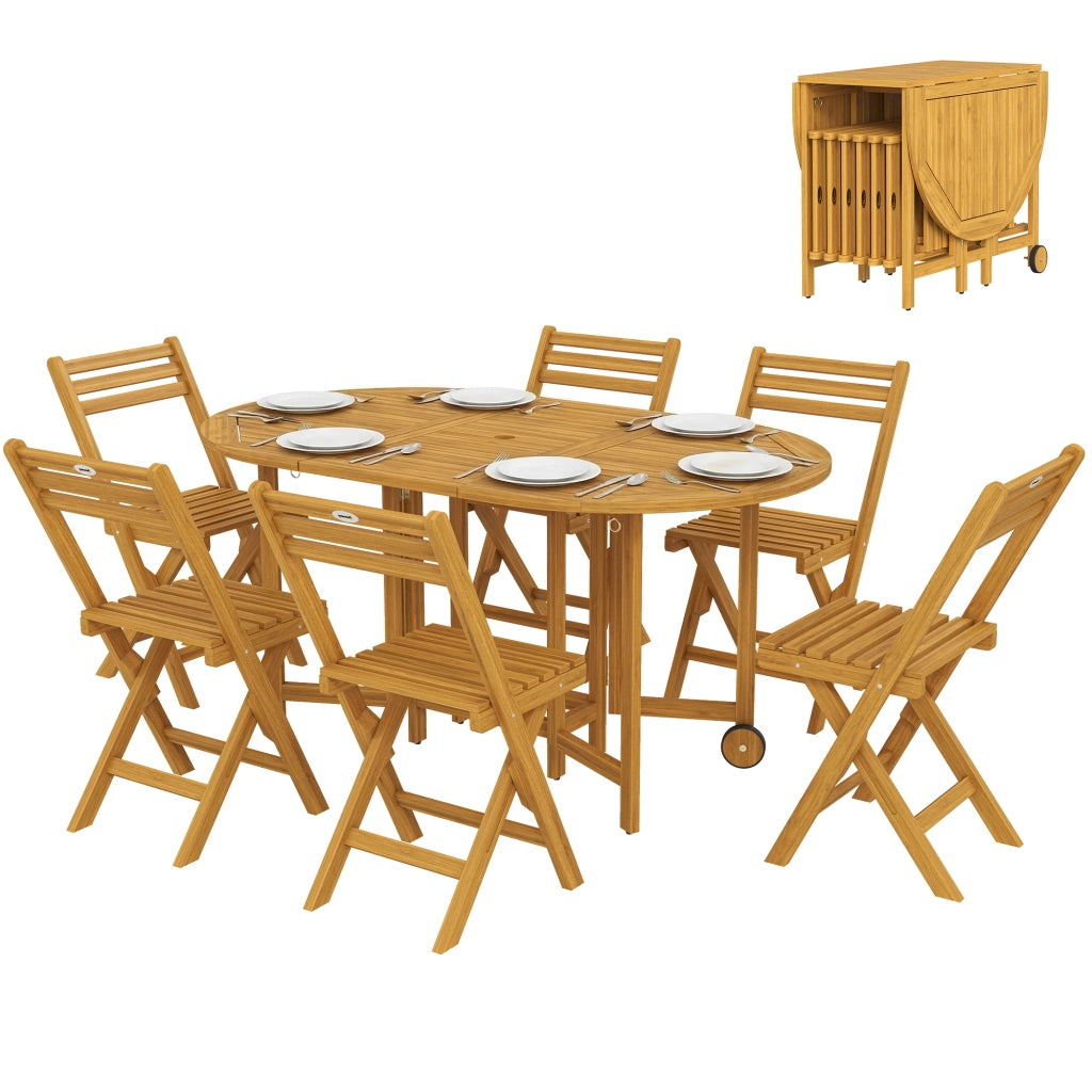 Set da Giardino 7 Pezzi con Tavolo Allungabile e 6 Sedie Pieghevoli ¨C zephmum ¨C Legno FSC Grigio