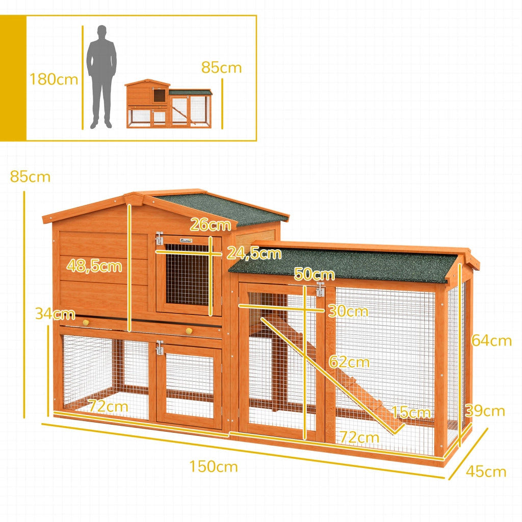 Gabbia per Conigli da Esterno ¨C Xylo ¨C Legno Naturale con Tetto 150x45x85 cm