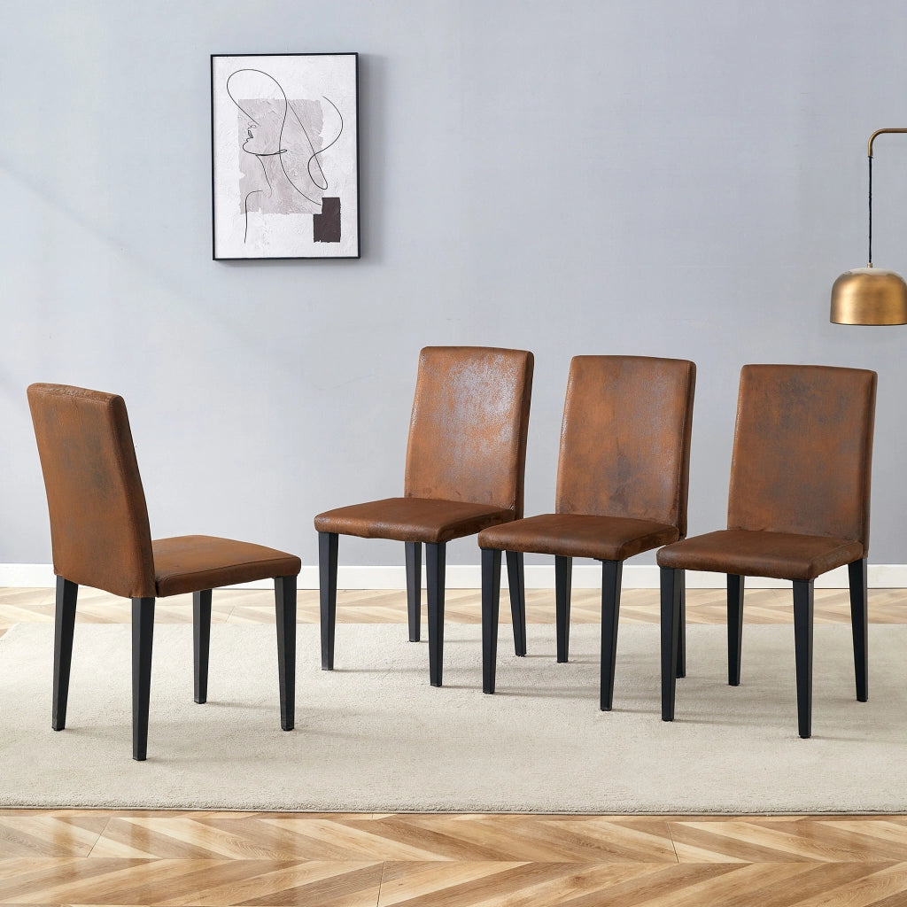 Sedie da sala da pranzo set da 4 con schienale ergonomico e gambe in metallo, tessuto marrone e nero moderne