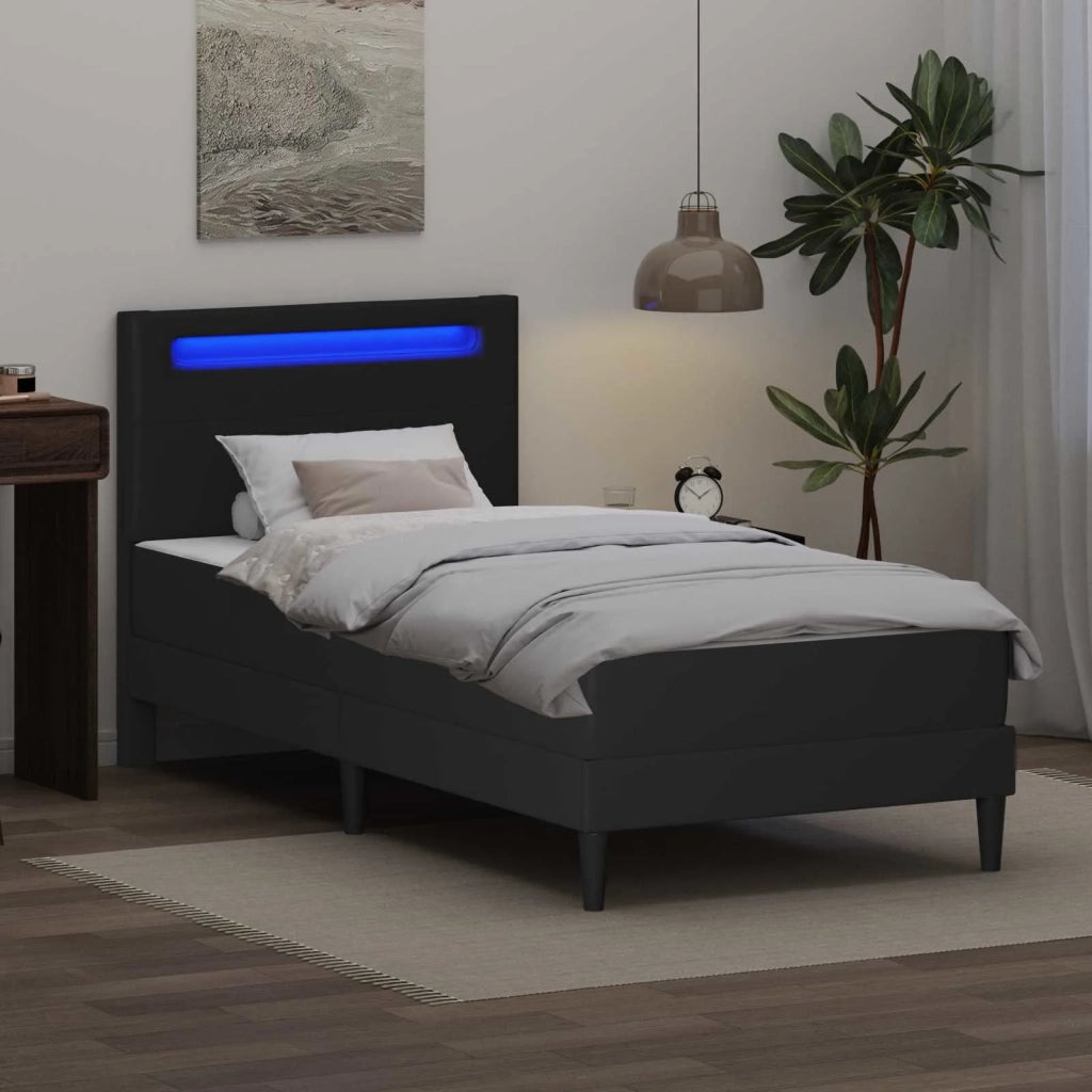 Struttura del letto con strisce LED-Giroletto con luci Nero 90 x 200 cm Similpelle 798260