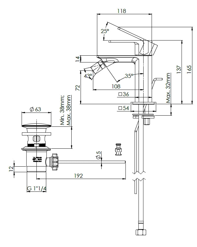 MISCELATORE BIDET LINEA ICON- Oro Spazzolato- MARIA- pezzi 1