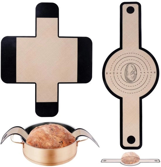 Broodsling per Dutch Oven, Inlegmat con Manico Lungo, con Superficie Rond e Quadrata, per Bagni di Brodo e Cotti, con Maniglia e Antiscivolo, in Silicone, Resistenti al Calore e Antifriabilità
