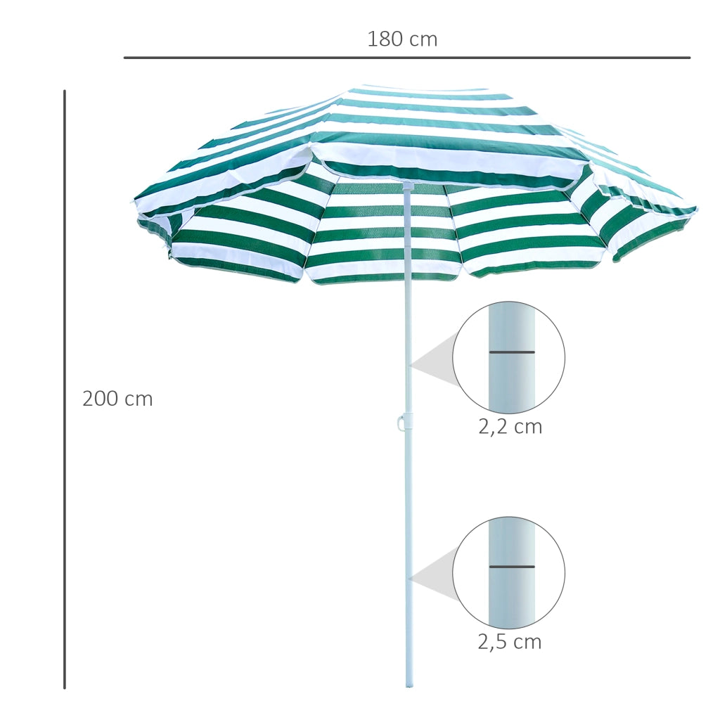 Ombrellone da Spiaggia ¨C Xylo ¨C ?180 cm Verde e Bianco con Palo in Metallo Inclinabile