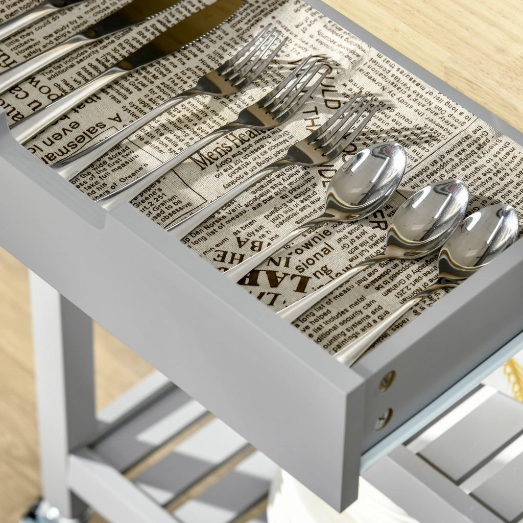 Carrello da cucina con ruote ¨C Xylo ¨C legno di hevea, 2 ripiani, 1 cassetto