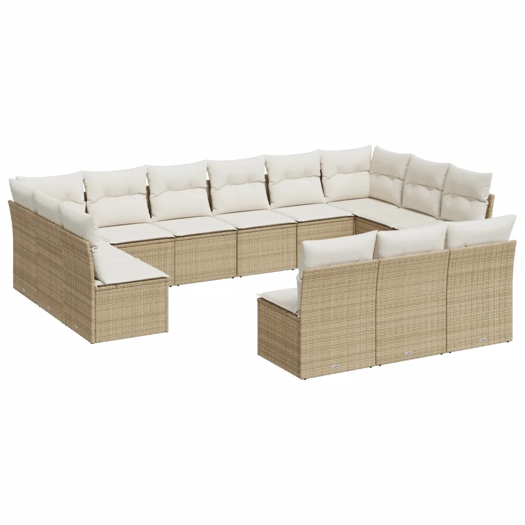 Set Divano da Giardino 13 pz con Cuscini Beige in Polyrattan