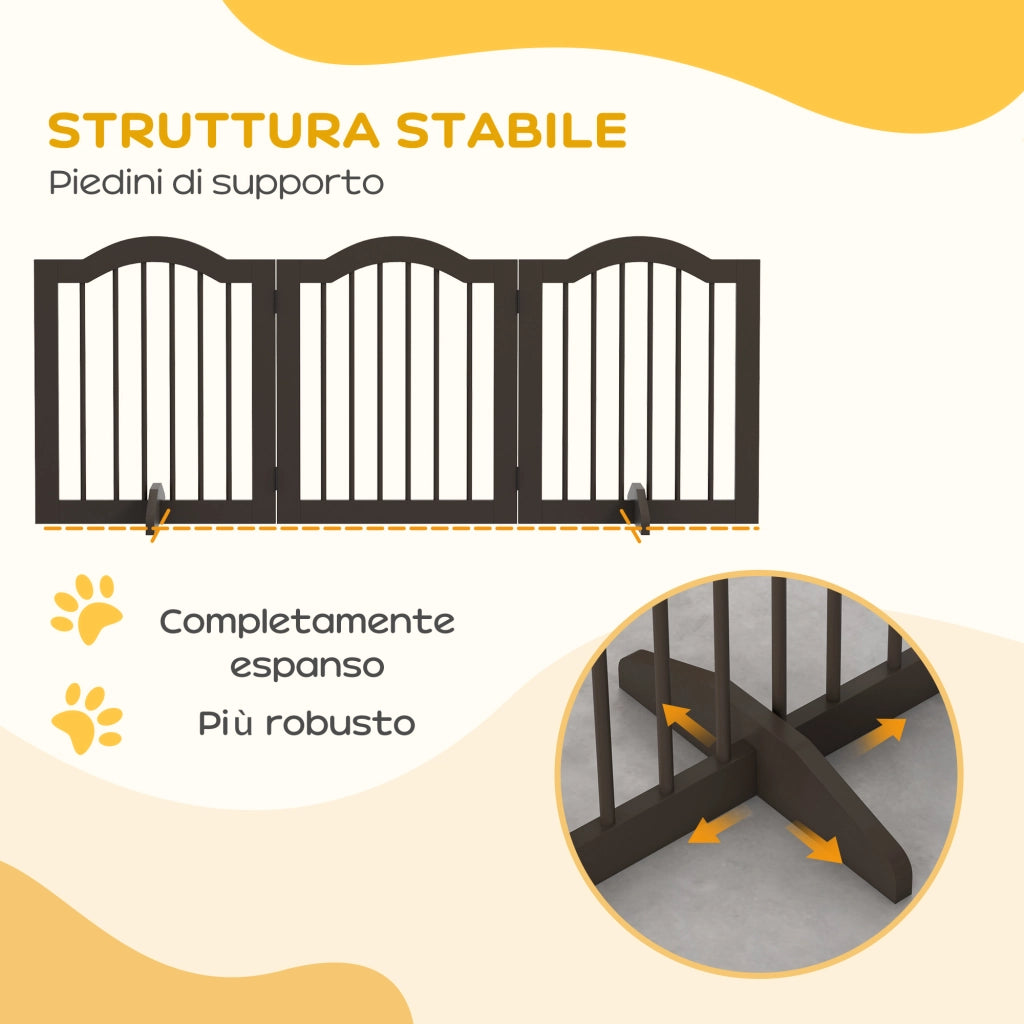 Cancellino per Cani Pieghevole 3 Sezioni ¨C Zephmum ¨C Legno Caff¨¨ 154.5x29.5x61 cm